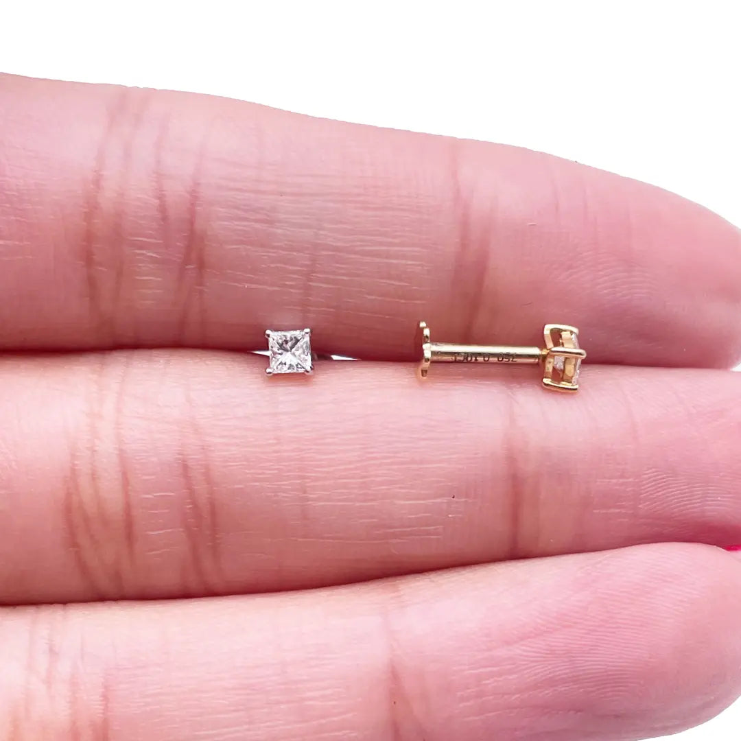 18ct White/Yellow Gold Princess Diamond Children's Earrings 0.20ct 