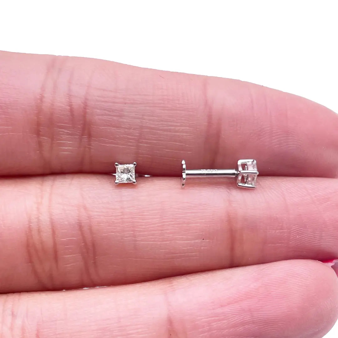 18ct White/Yellow Gold Princess Diamond Children's Earrings 0.20ct 