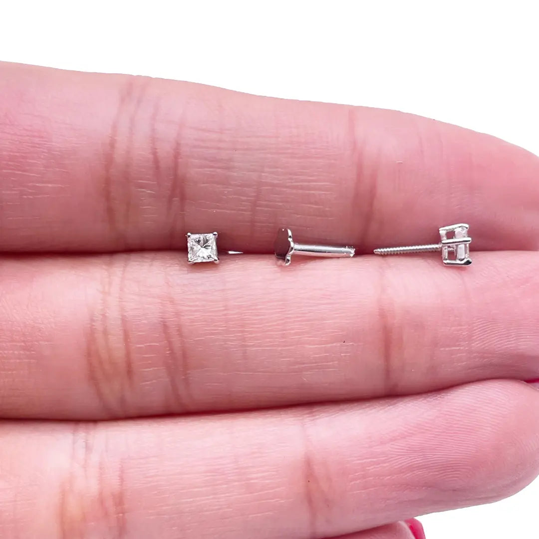 18ct White/Yellow Gold Princess Diamond Children's Earrings 0.20ct 