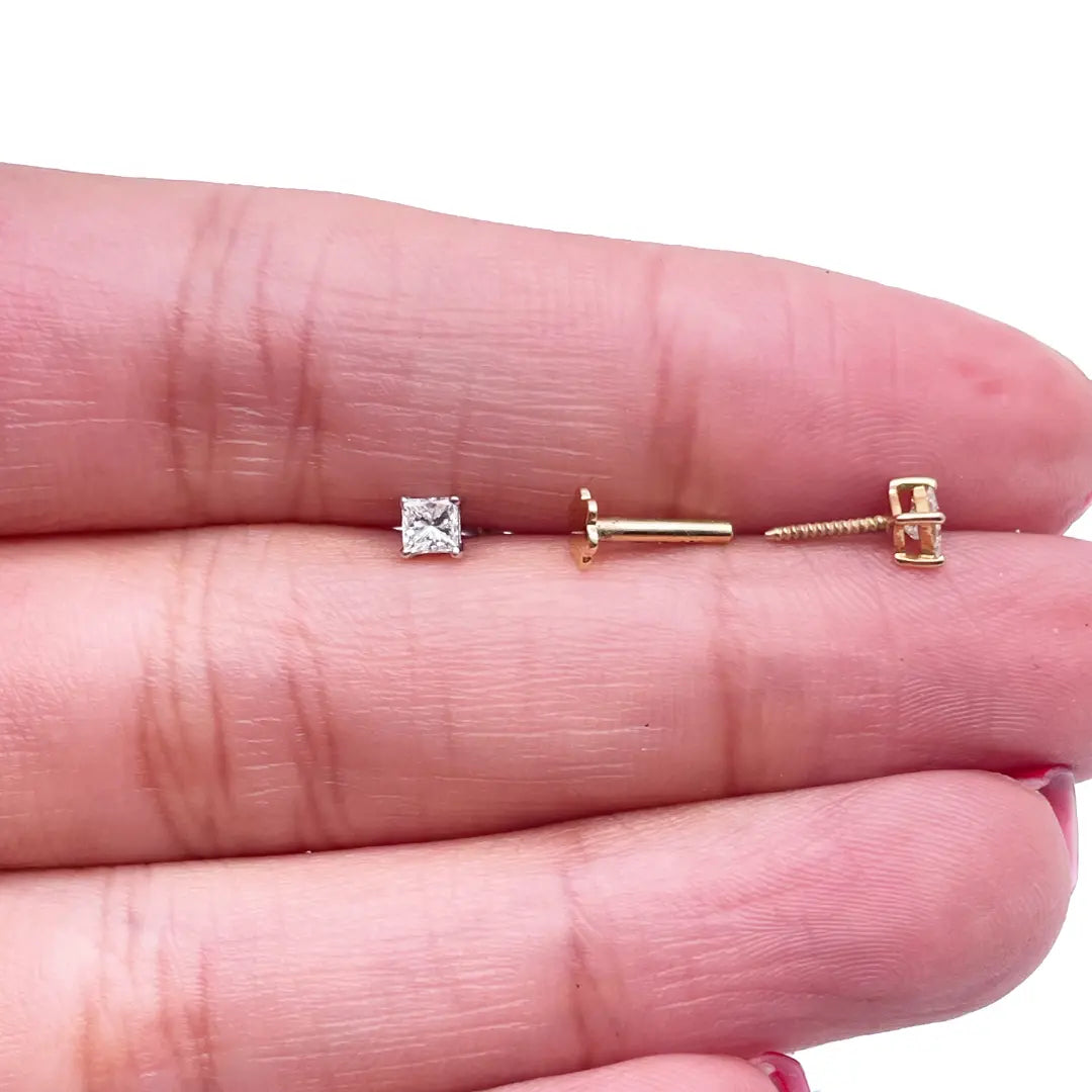 18ct White/Yellow Gold Princess Diamond Children's Earrings 0.20ct 