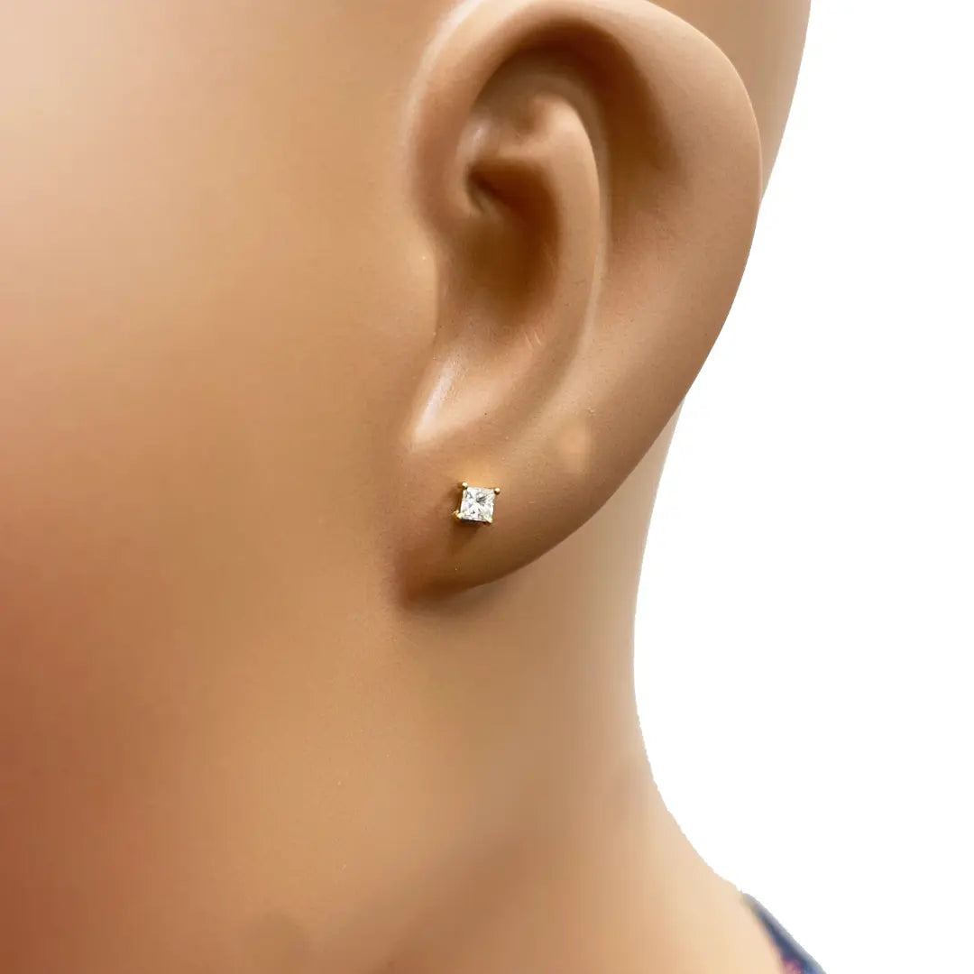 18ct White/Yellow Gold Princess Diamond Children's Earrings 0.20ct 