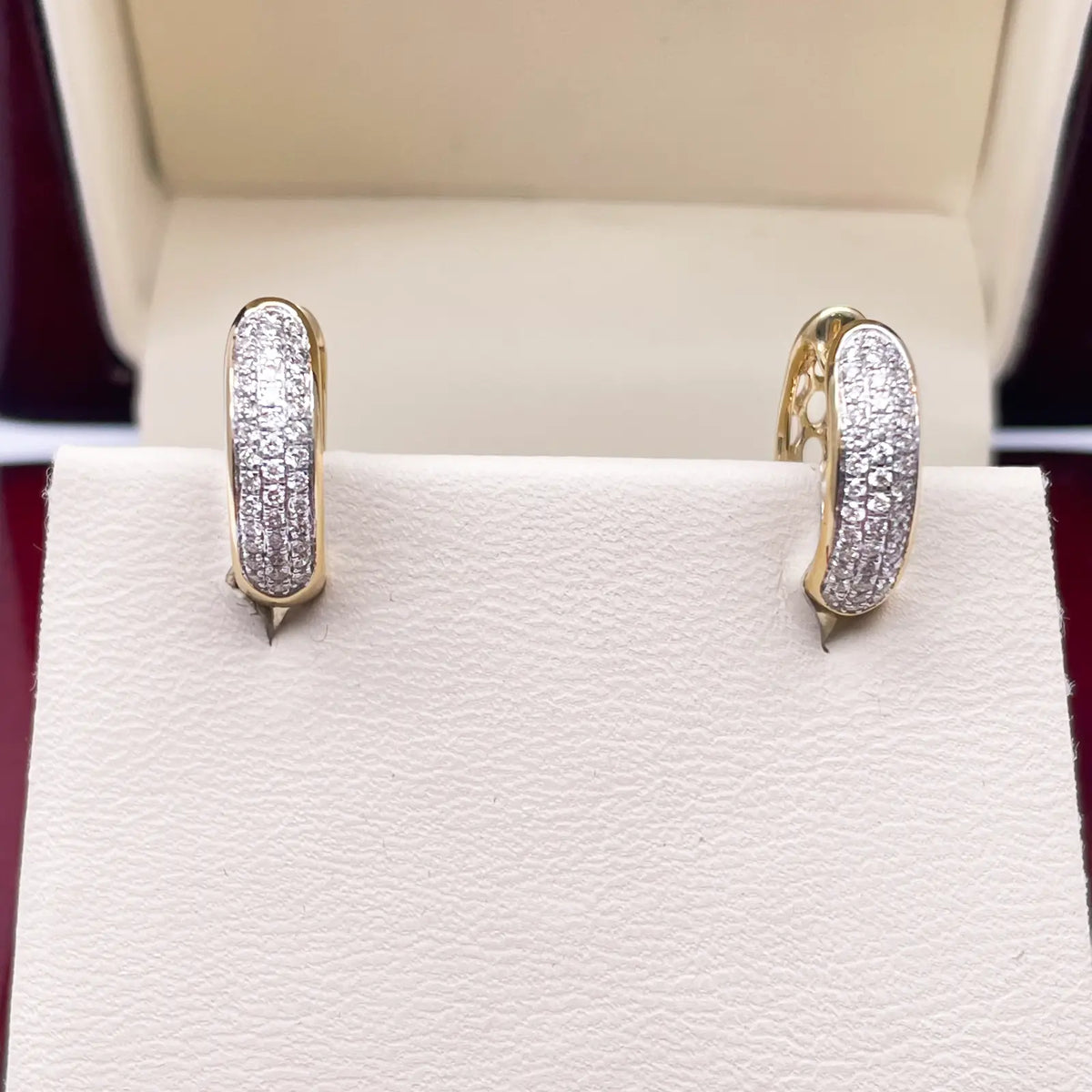 18ct Yellow Gold 3 Row Diamond Pair Of Hoop Huggies Earrings 0.29ct 