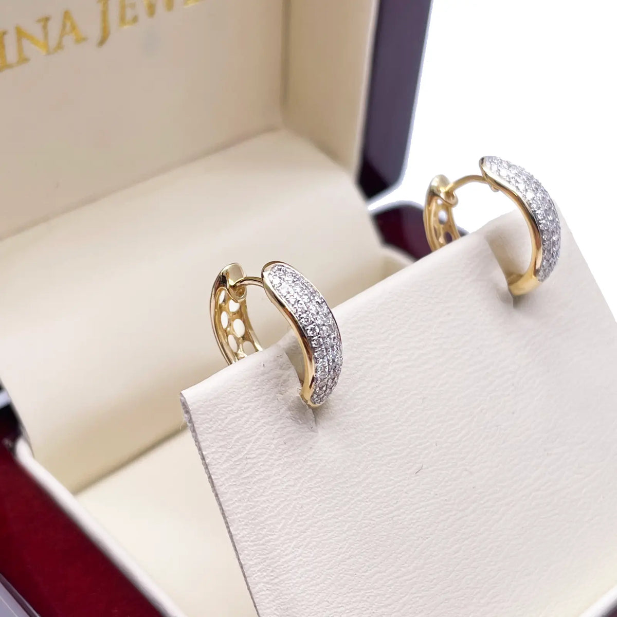 18ct Yellow Gold 3 Row Diamond Pair Of Hoop Huggies Earrings 0.29ct 