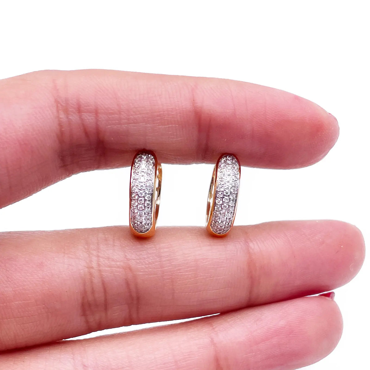 18ct Yellow Gold 3 Row Diamond Pair Of Hoop Huggies Earrings 0.29ct 