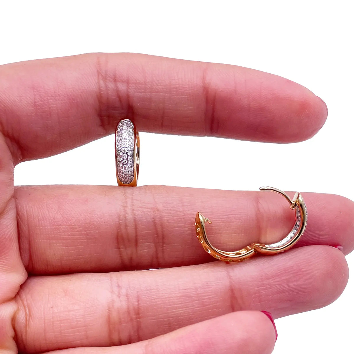 18ct Yellow Gold 3 Row Diamond Pair Of Hoop Huggies Earrings 0.29ct 