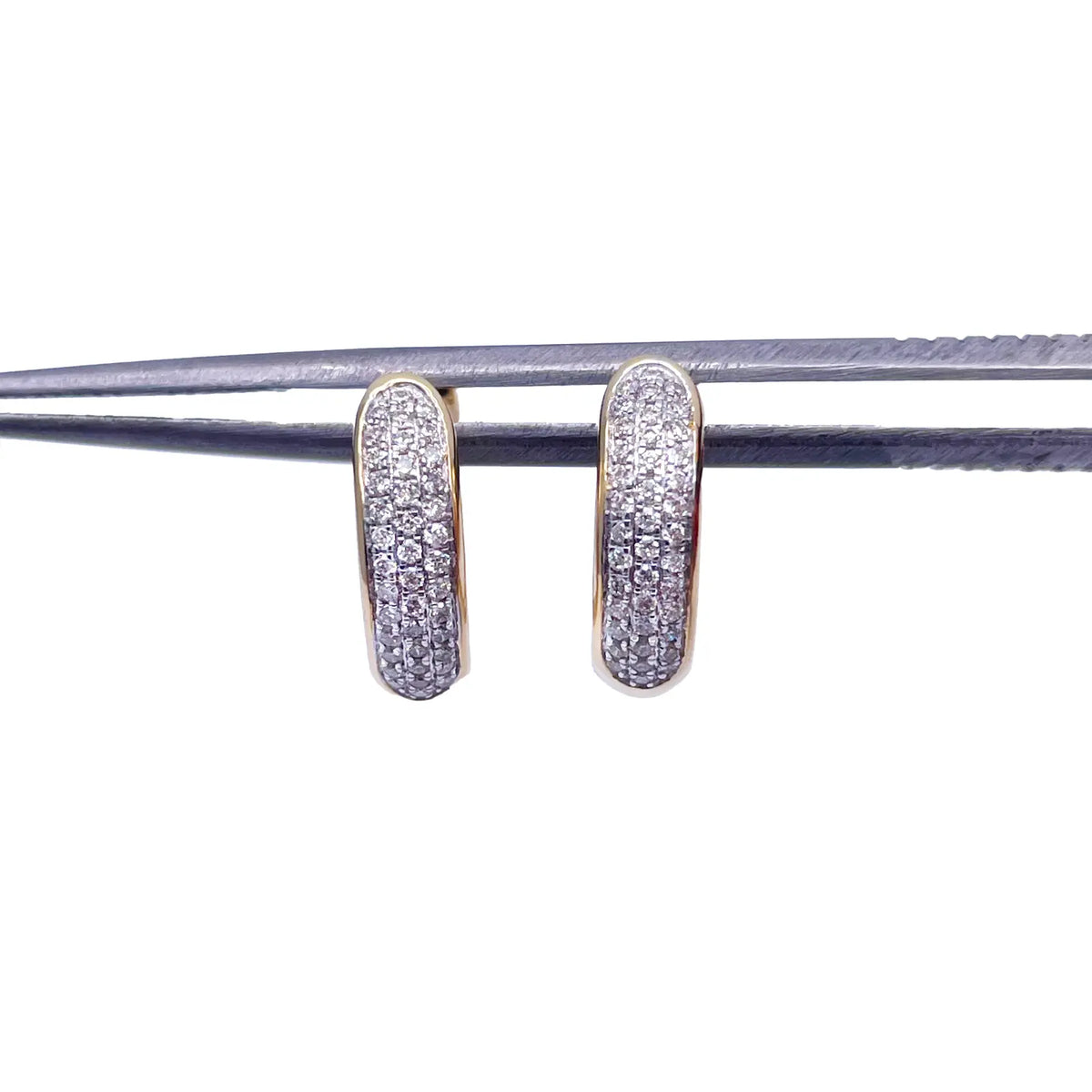 18ct Yellow Gold 3 Row Diamond Pair Of Hoop Huggies Earrings 0.29ct 