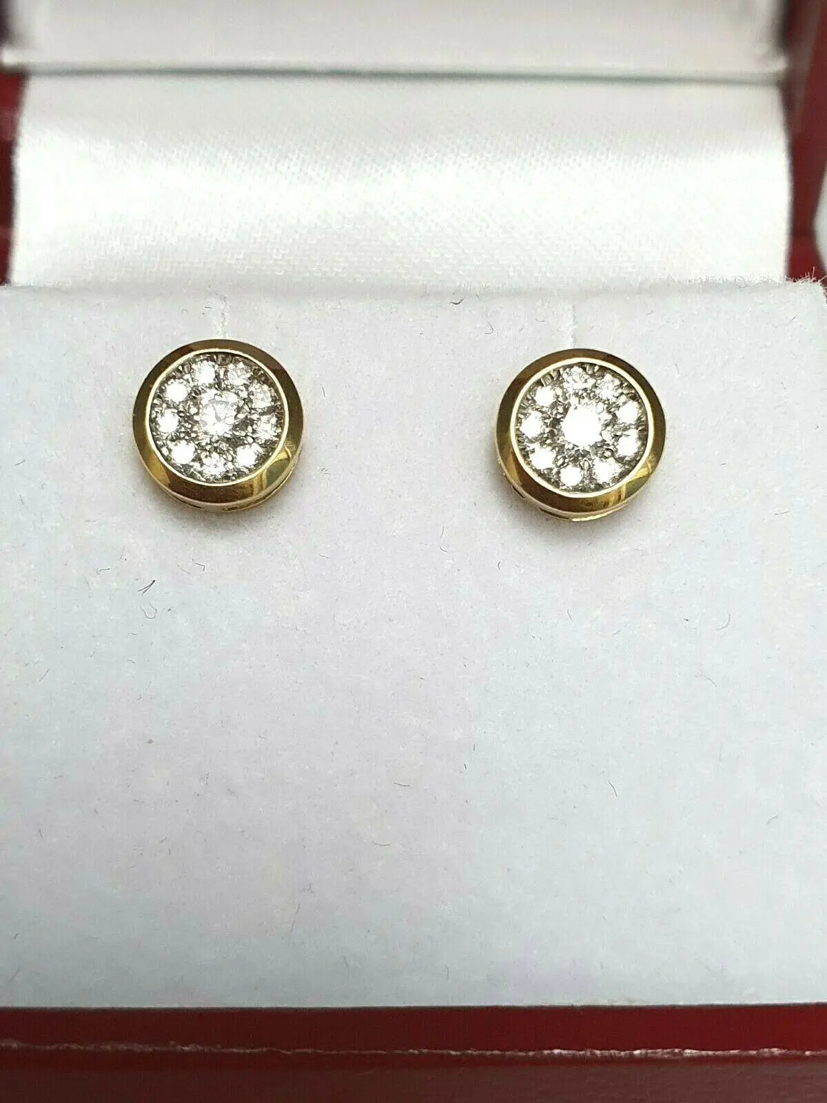 18ct Yellow Gold Diamond Cluster Ear Studs Bezel set 0.25cts GSI 