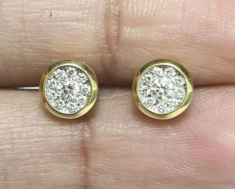 18ct Yellow Gold Diamond Cluster Ear Studs Bezel set 0.25cts GSI 