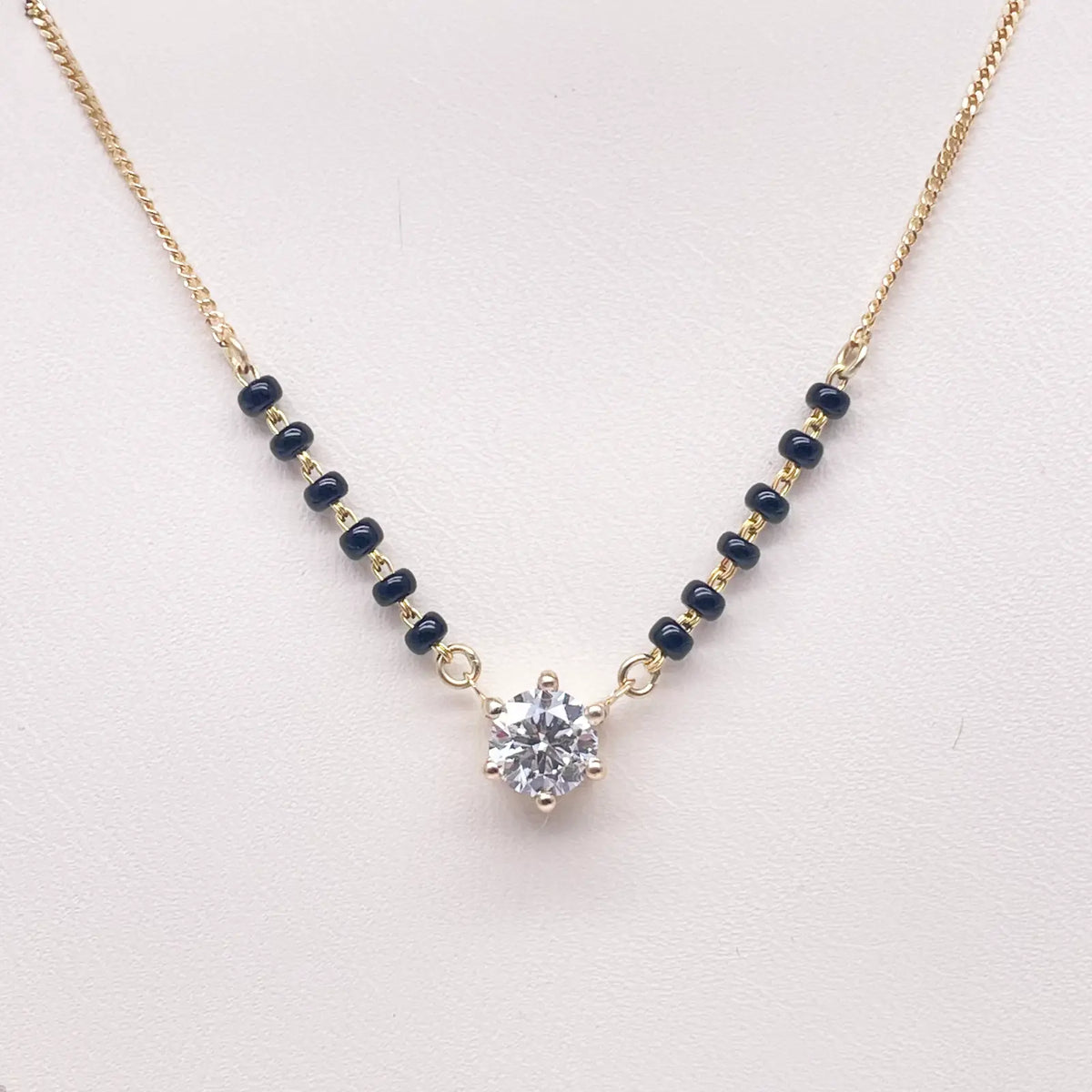 18ct Yellow Gold Lab Grown 6 Claw Diamond 0.70ct Black Beads Mangalsutra Necklace IGI Certified  Mangalsutra Chains