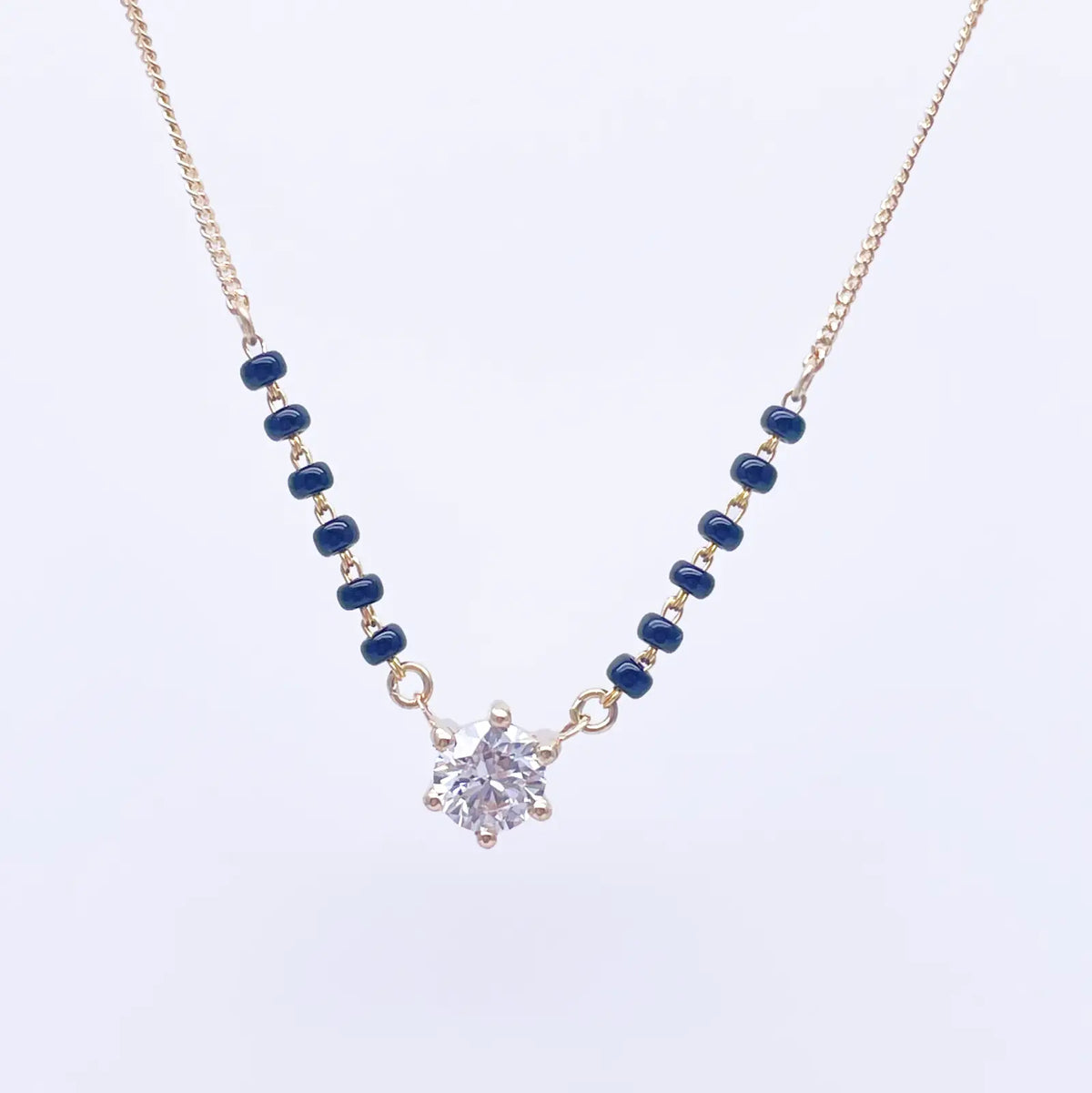 18ct Yellow Gold Lab Grown 6 Claw Diamond 0.70ct Black Beads Mangalsutra Necklace IGI Certified  Mangalsutra Chains