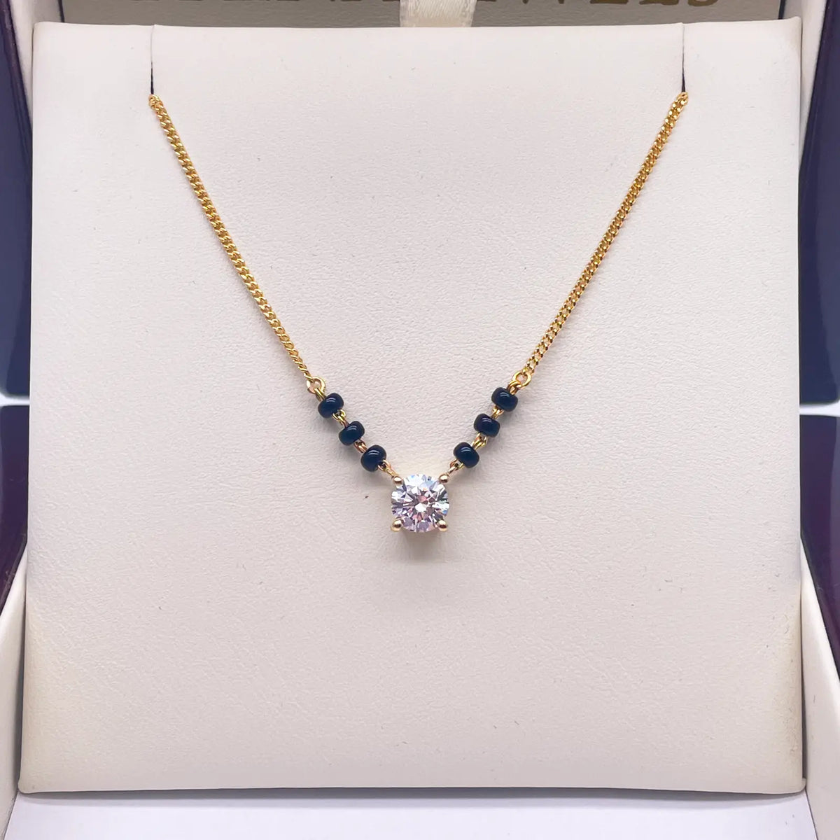 18ct Yellow Gold Lab Grown Diamond 0.50ct Black Beads Mangalsutra Necklace  Mangalsutra Chains