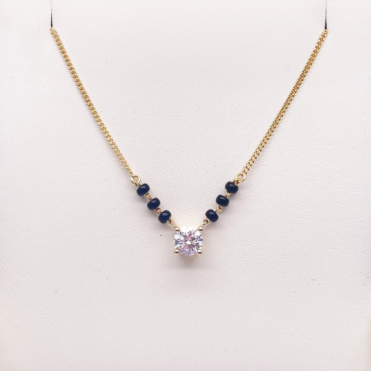 18ct Yellow Gold Lab Grown Diamond 0.50ct Black Beads Mangalsutra Necklace  Mangalsutra Chains
