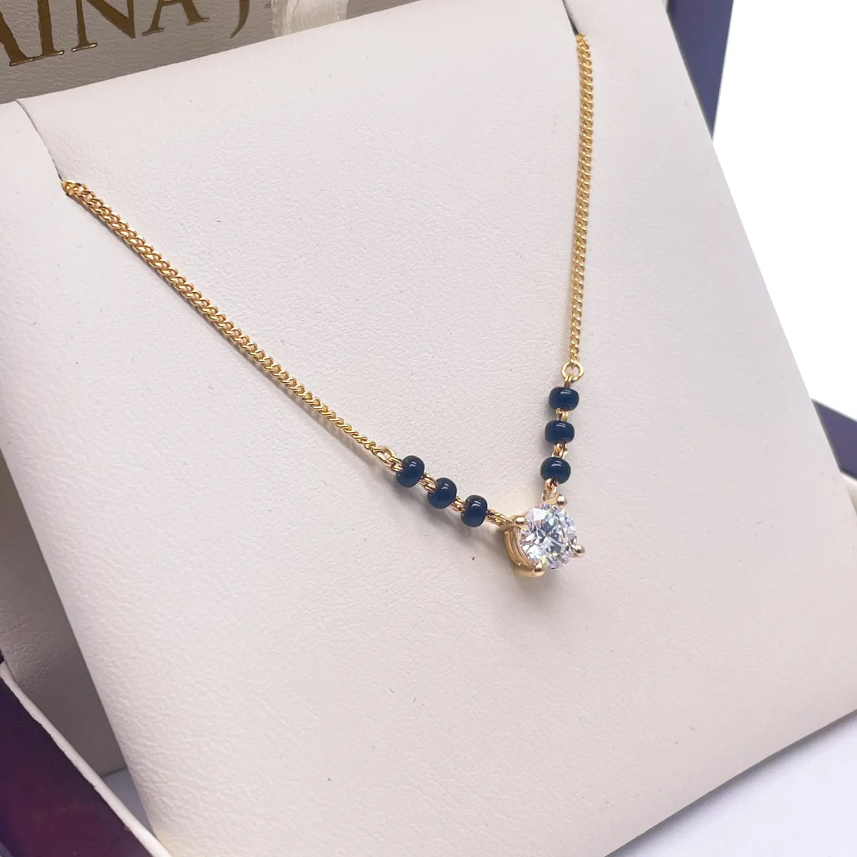 18ct Yellow Gold Lab Grown Diamond 0.50ct Black Beads Mangalsutra Necklace  Mangalsutra Chains