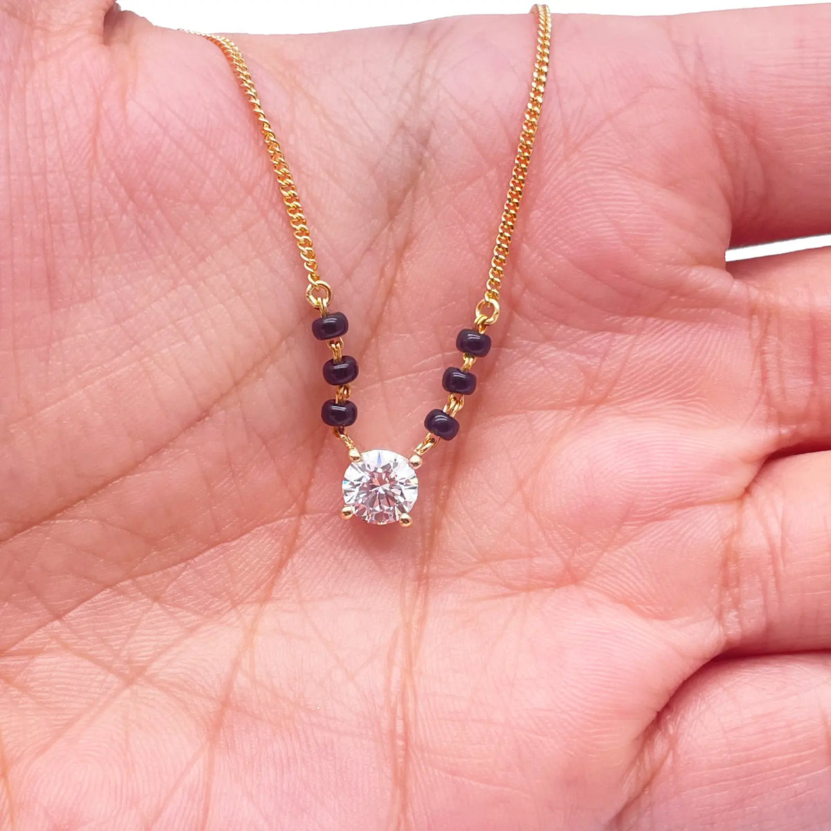 18ct Yellow Gold Lab Grown Diamond 0.50ct Black Beads Mangalsutra Necklace  Mangalsutra Chains