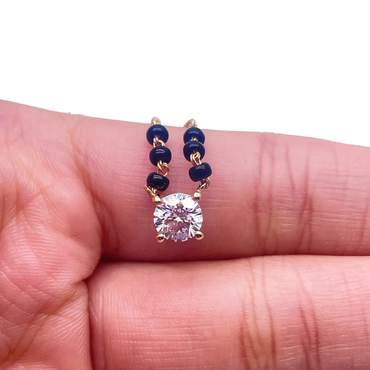 18ct Yellow Gold Lab Grown Diamond 0.50ct Black Beads Mangalsutra Necklace  Mangalsutra Chains