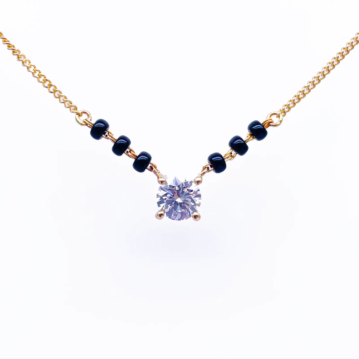 18ct Yellow Gold Lab Grown Diamond 0.50ct Black Beads Mangalsutra Necklace  Mangalsutra Chains