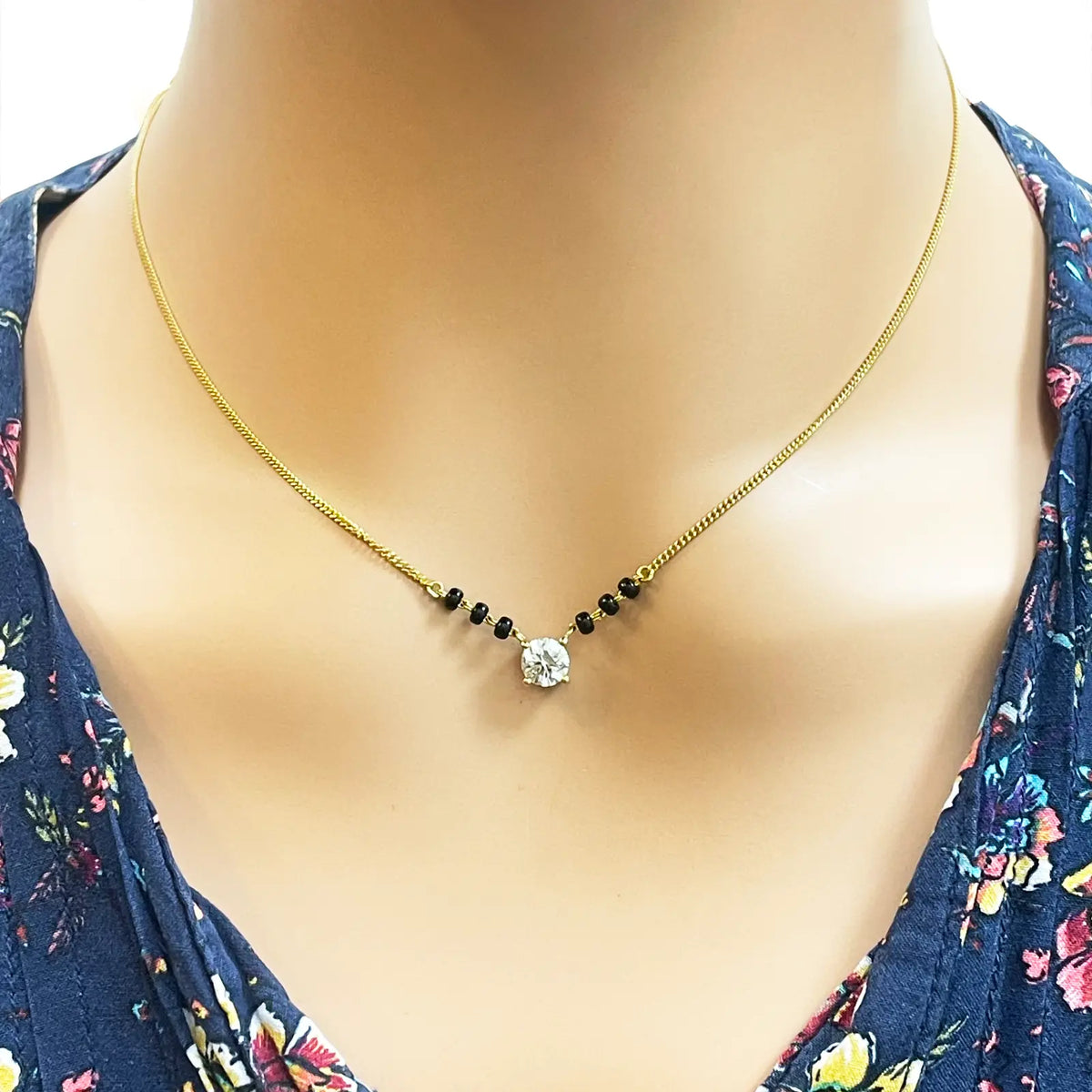 18ct Yellow Gold Lab Grown Diamond 0.50ct Black Beads Mangalsutra Necklace  Mangalsutra Chains