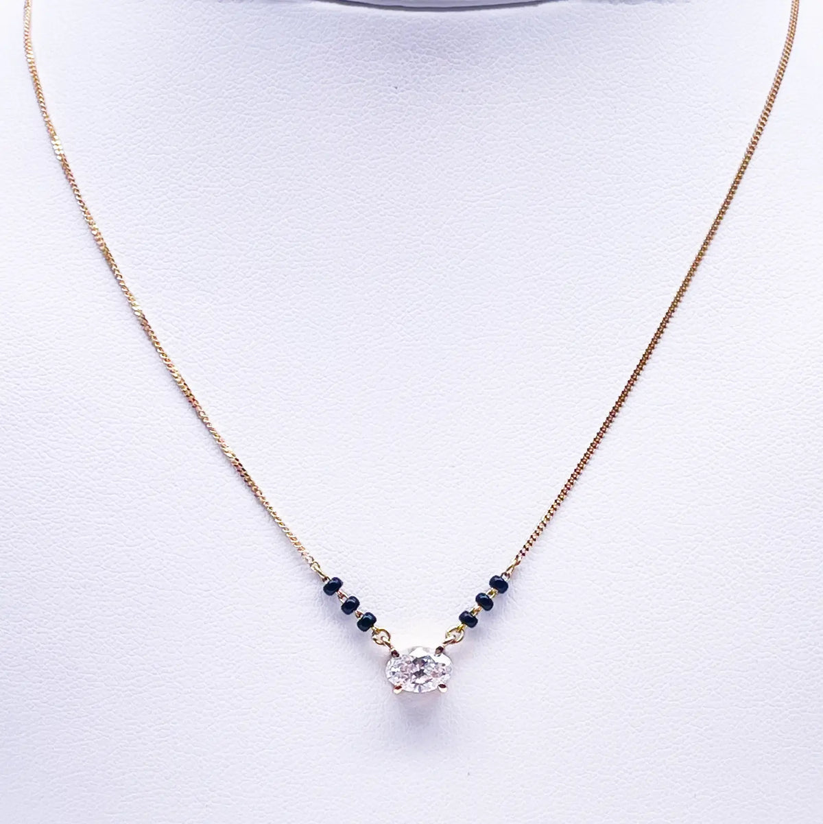 18ct Yellow Gold Lab Grown Oval Diamond 1.00ct Black Beads Mangalsutra Necklace IGI Certified 