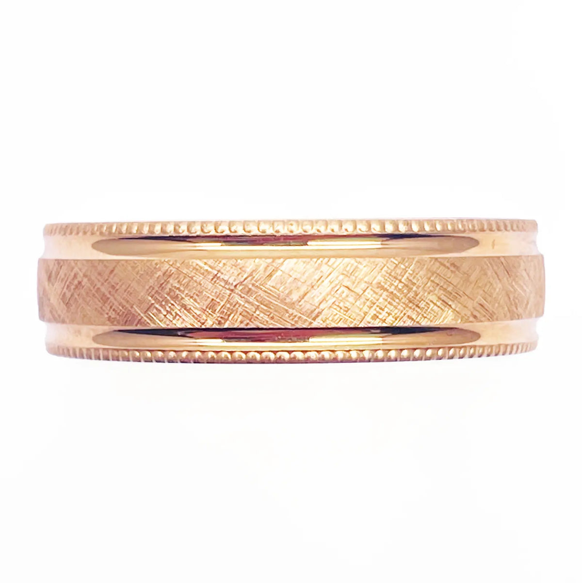 18ct Yellow Gold Mens Wedding 6mm Band Matt Middle and Grooves Milgrain Edges 