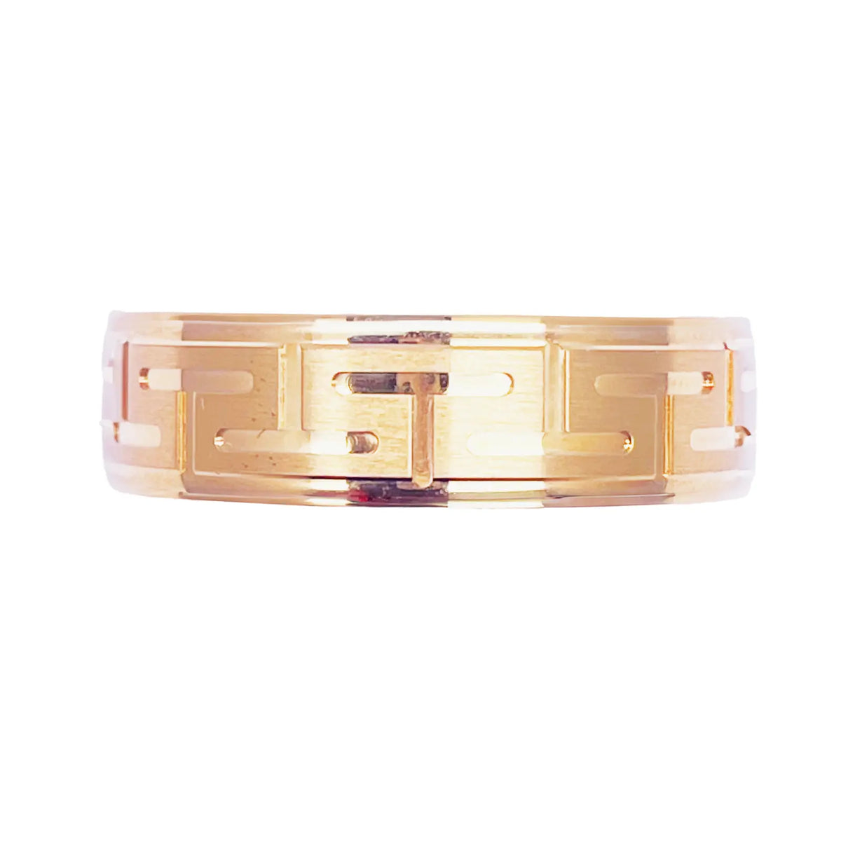 18ct Yellow Gold Mens Wedding 6mm Polished Band With Matt Greek Key Pattern 