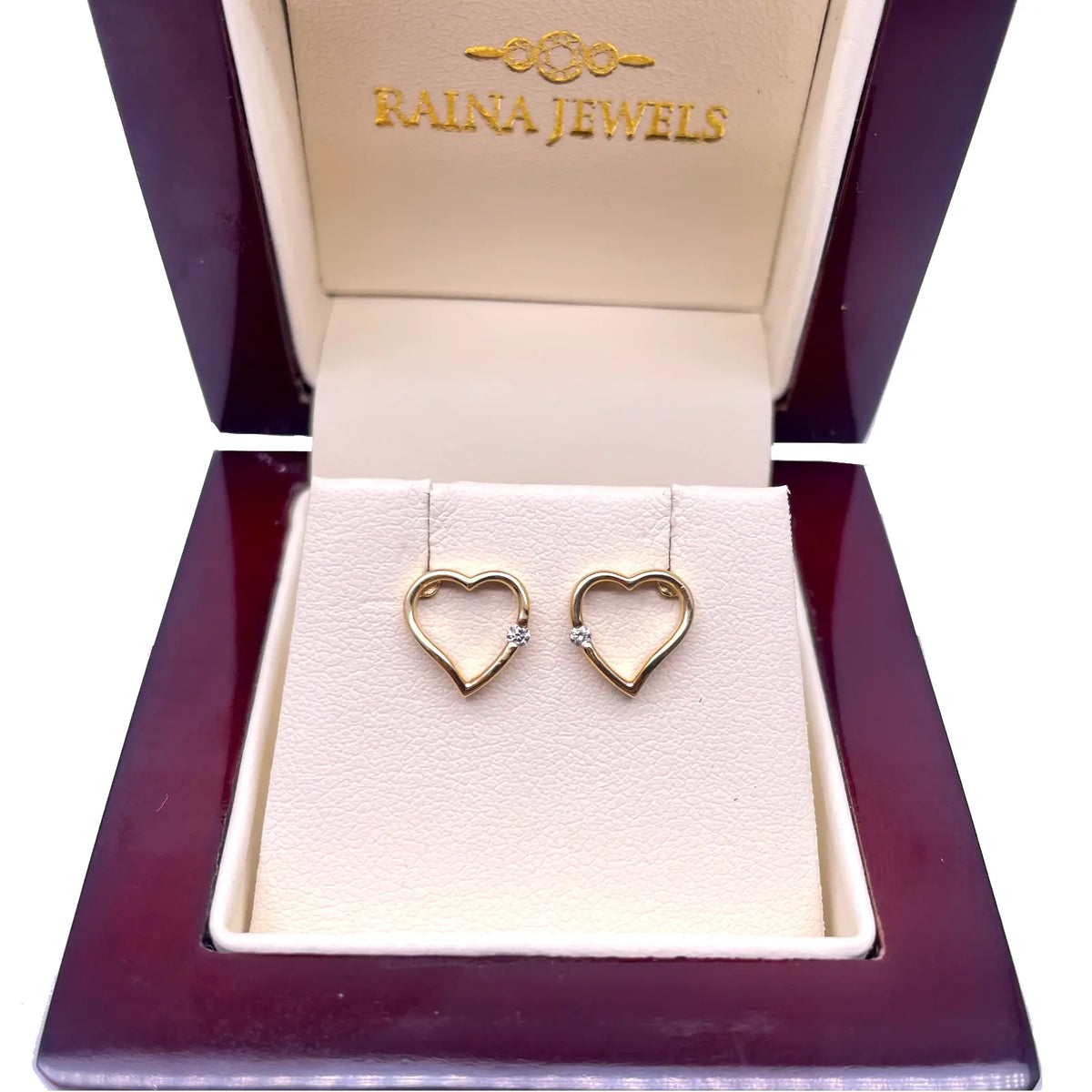 18ct Yellow Gold Round Diamond Heart Stud Earrings 0.04ct 