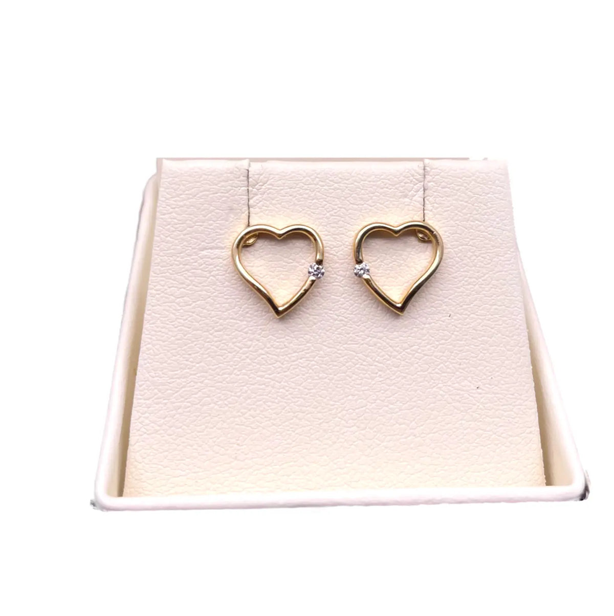 18ct Yellow Gold Round Diamond Heart Stud Earrings 0.04ct 