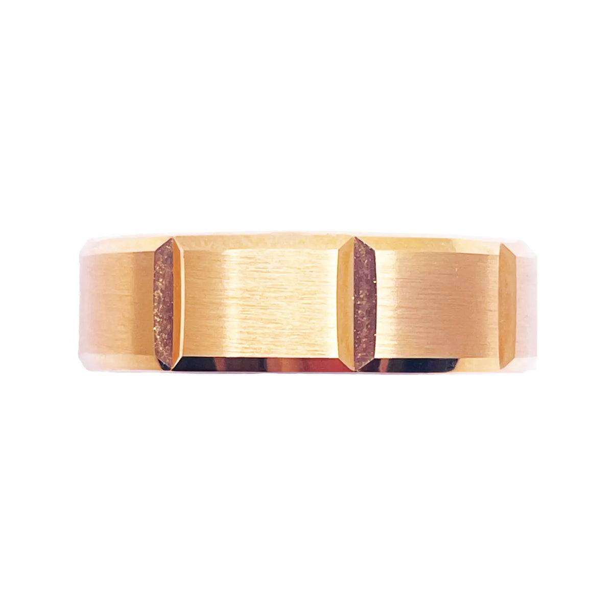18ct Yellow Mens Wedding 6mm Band Fancy Square Matt Finish Bevelled Groove Edges 
