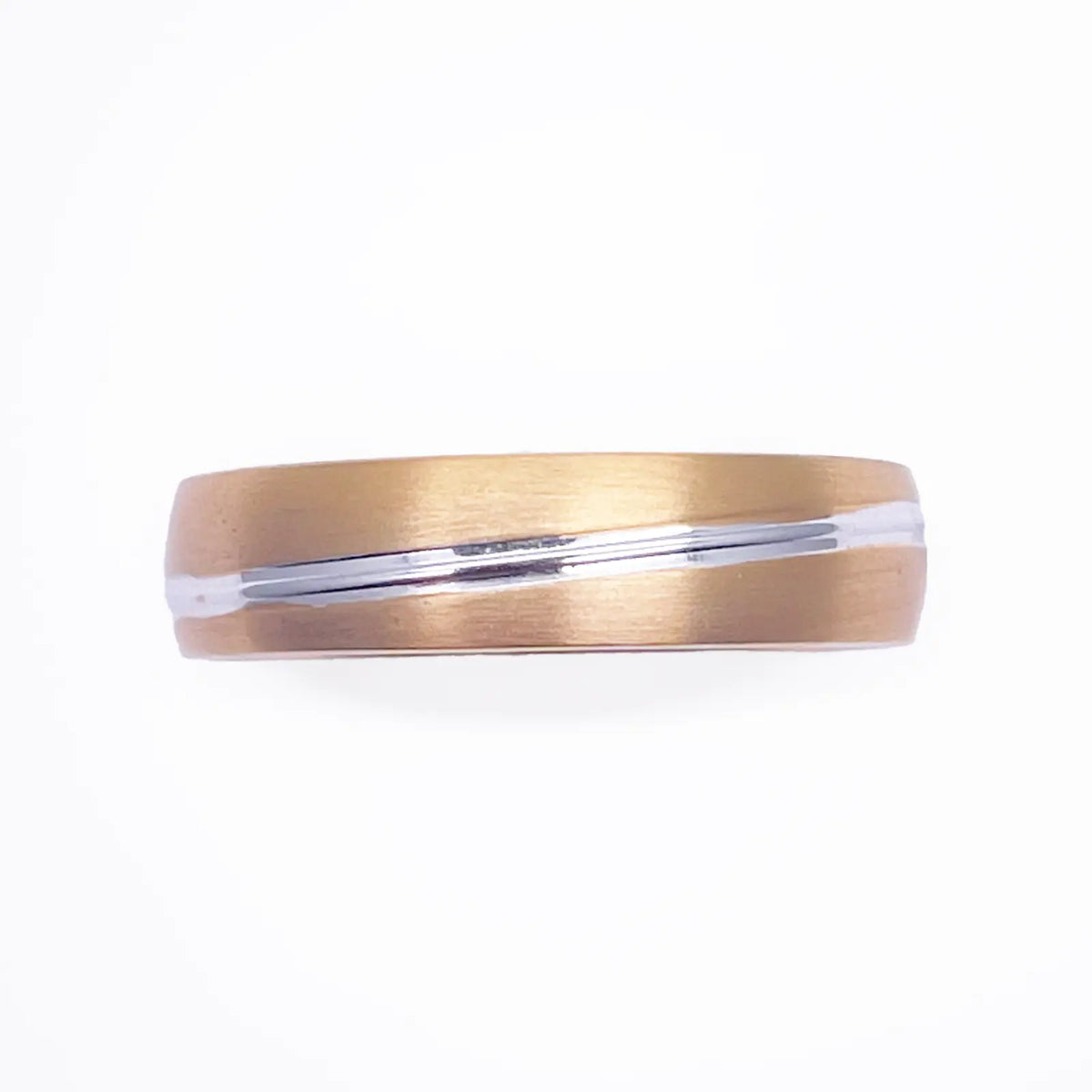 18ct Yellow/White Gold Bicolour Mens Wedding 5mm Band Double Wrapped Groove 