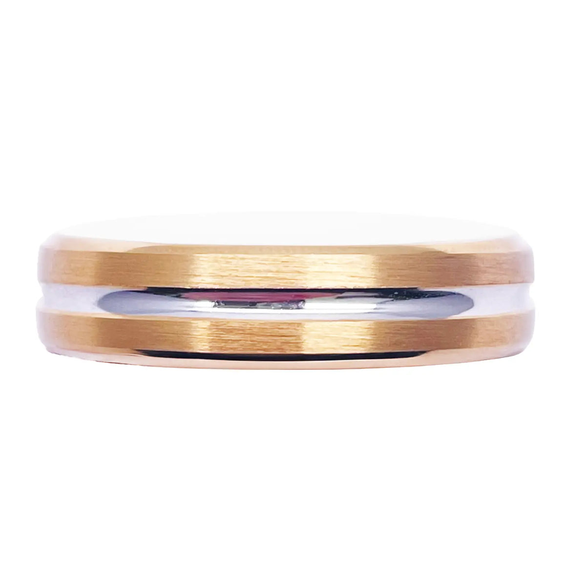18ct Yellow/White Gold Bicolour Mens Wedding 5mm Band Middle Groove Bevelled 