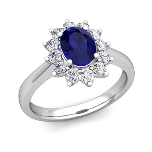 18ct White Gold Natural Blue Sapphire & Diamond Oval Cluster Ring 2.66 carats Raina Jewels