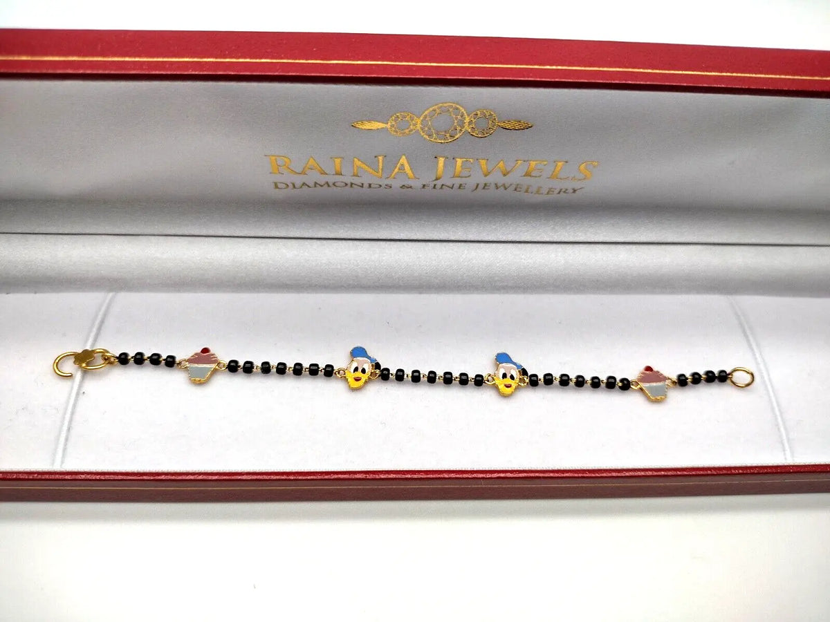 22ct Yellow Gold Baby Bracelet Black & Gold Beads Maniya / Manka / Nazariya 