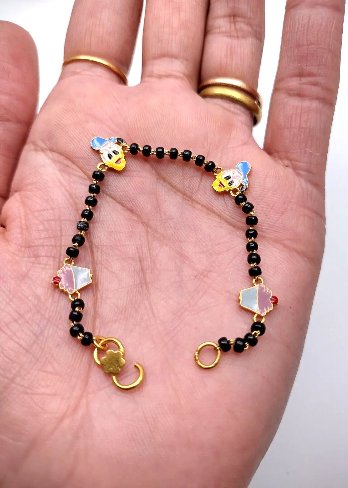 22ct Yellow Gold Baby Bracelet Black & Gold Beads Maniya / Manka / Nazariya 