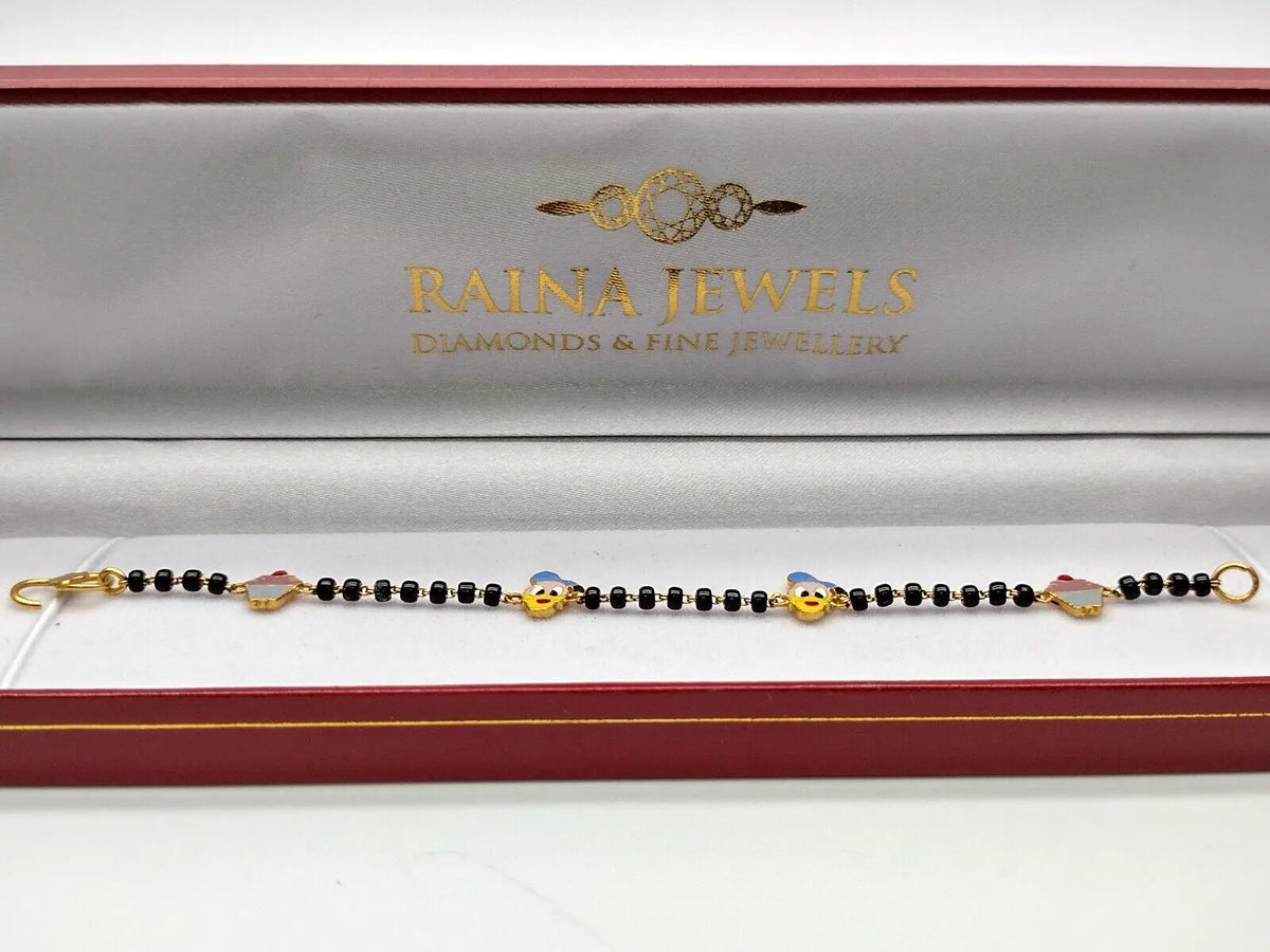 22ct Yellow Gold Baby Bracelet Black & Gold Beads Maniya / Manka / Nazariya 