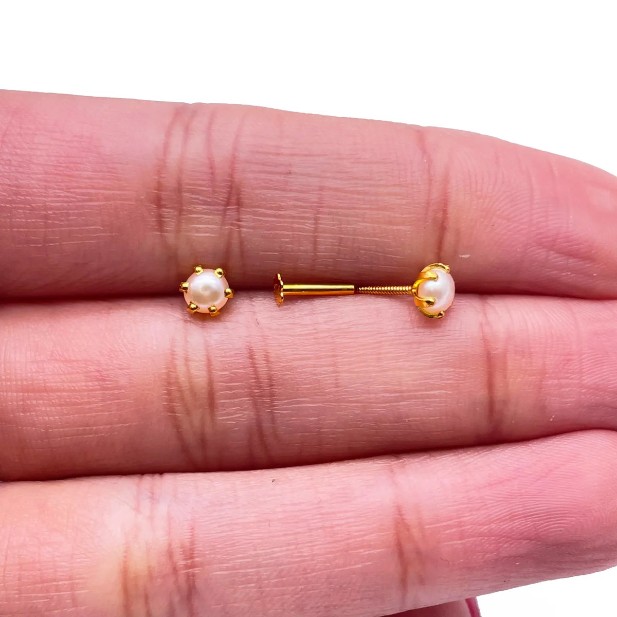 22ct Yellow Gold Children's Freshwater Pearl Claw Stud Earrings 4.3mm 