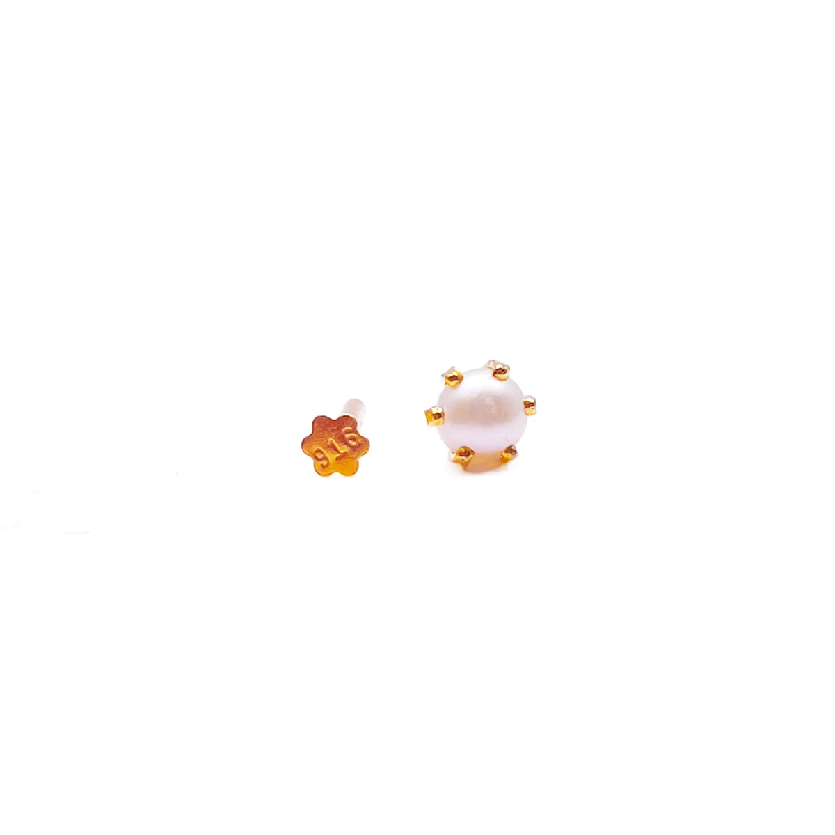 22ct Yellow Gold Children's Freshwater Pearl Claw Stud Earrings 4.3mm 