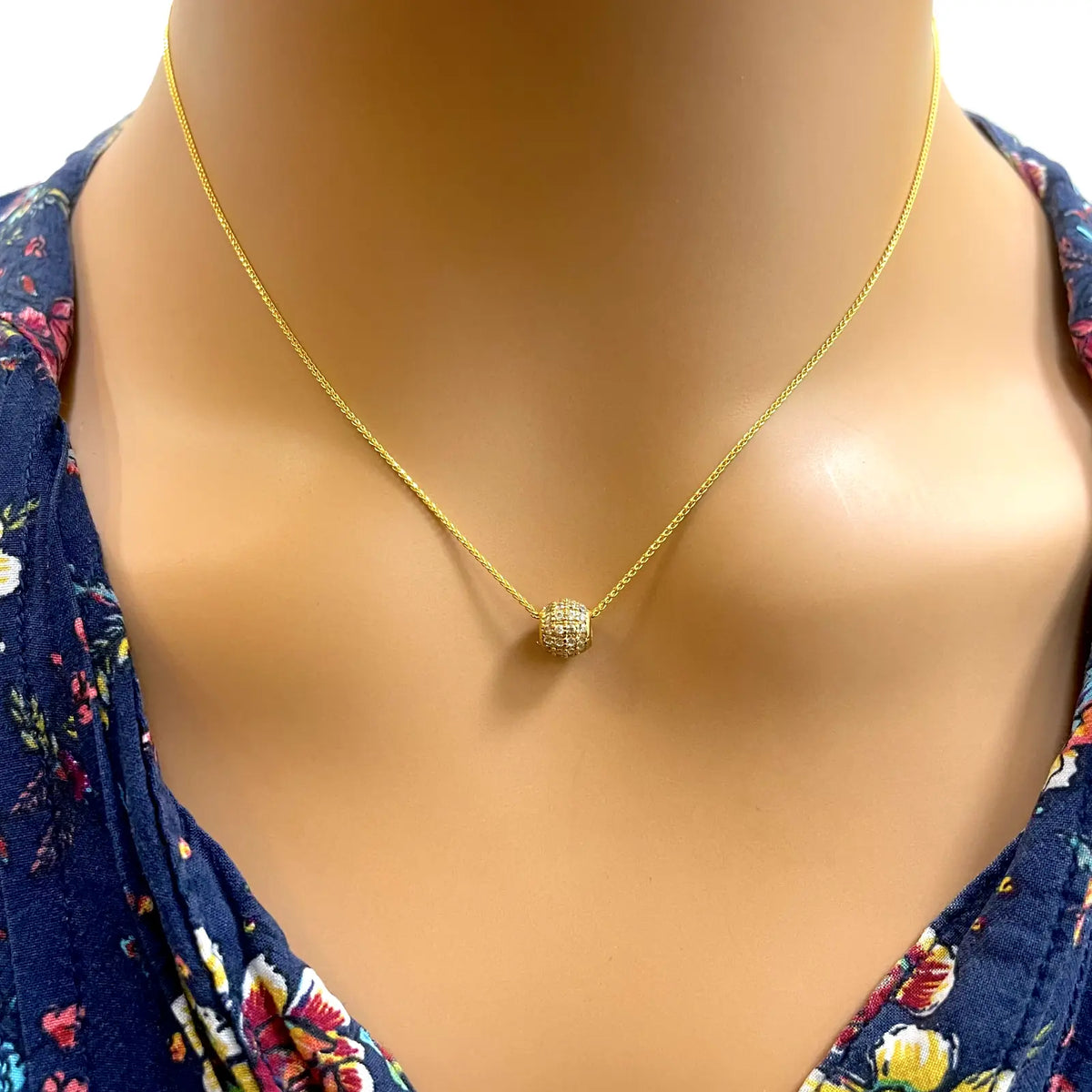 22ct Yellow Gold Cubic Zirconia Run Through Chain 4 Row Hoop Pendant 16 