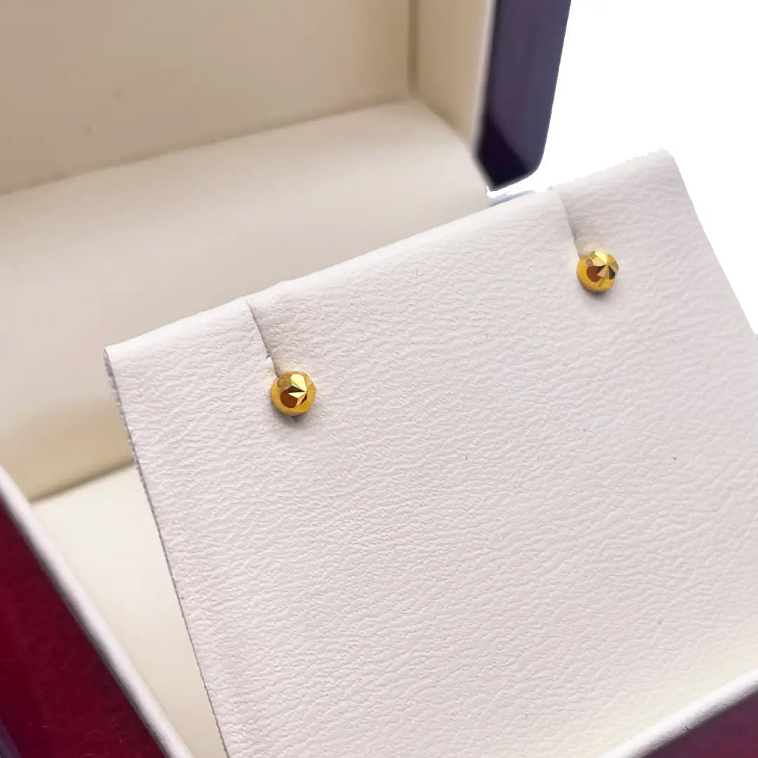 22ct Yellow Gold Diamond Cut Flower Round Ball Children's Earrings 2.8mm 