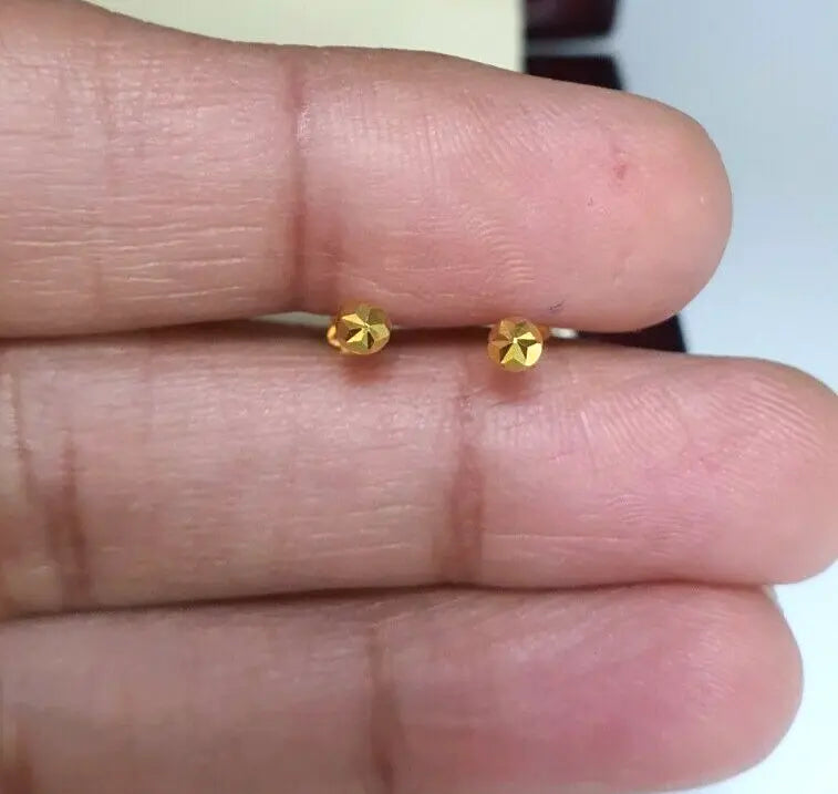 22ct Yellow Gold Diamond Cut Flower Round Ball Children's Earrings 2.8mm 