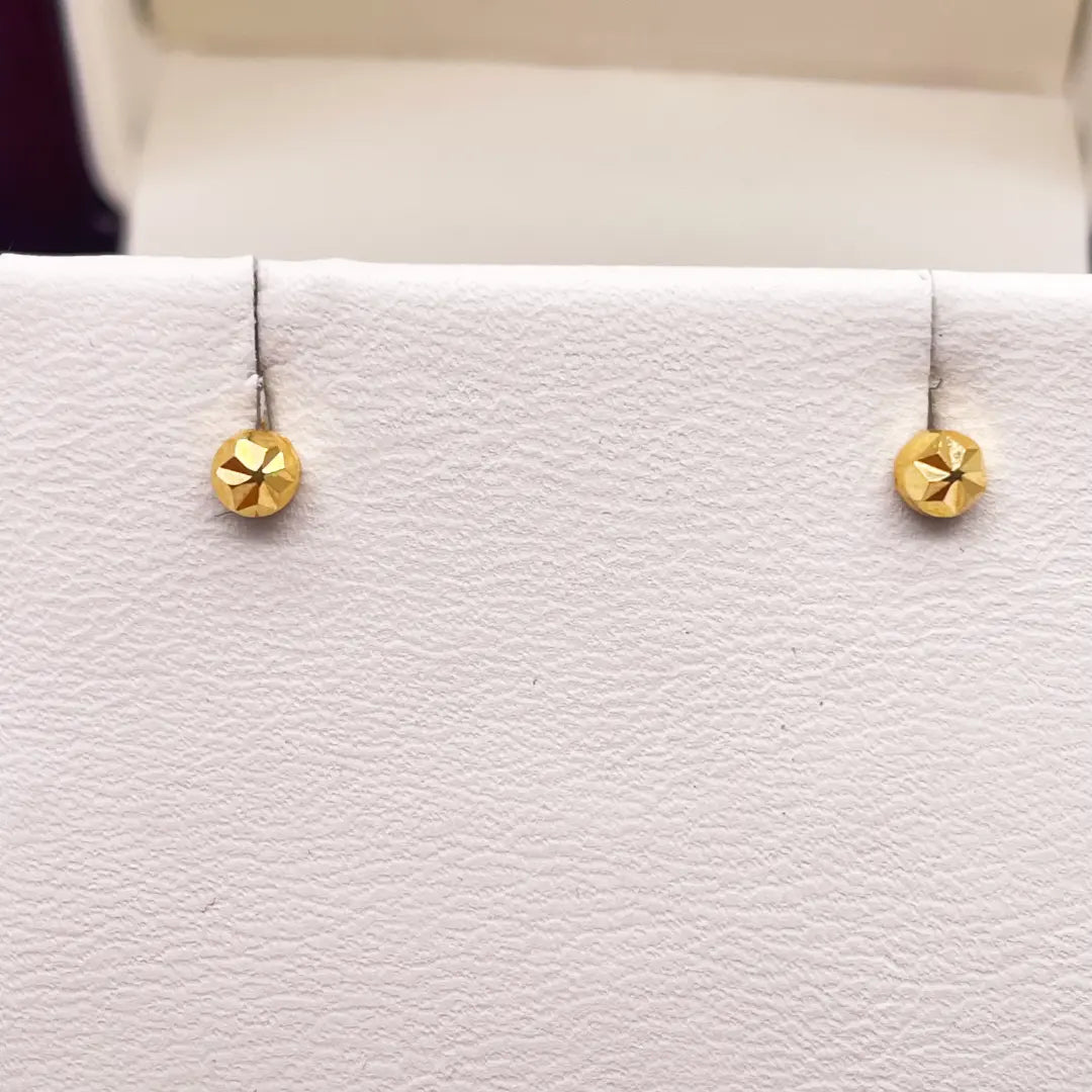 22ct Yellow Gold Diamond Cut Flower Round Ball Children's Earrings 3.2mm 
