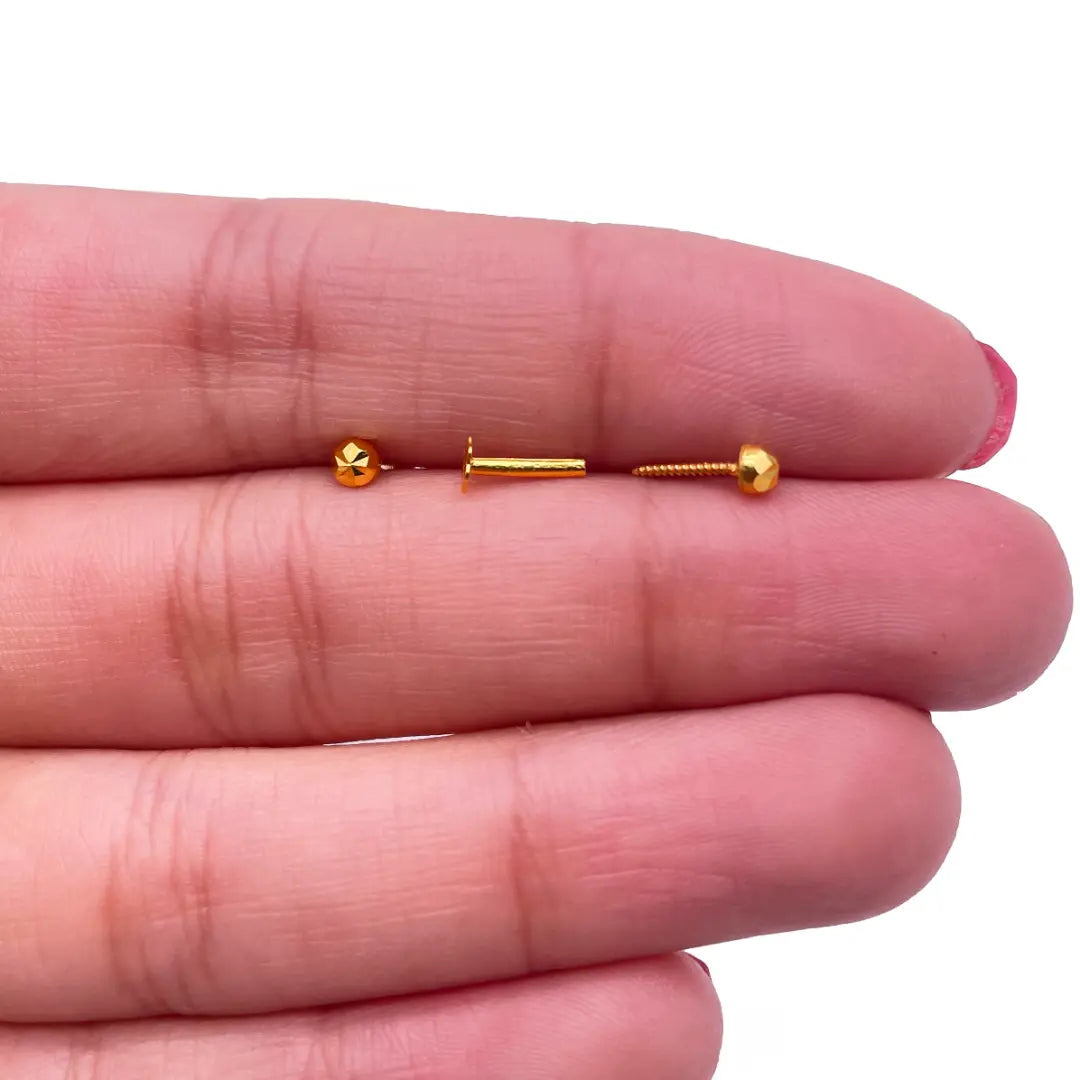 22ct Yellow Gold Diamond Cut Flower Round Ball Children's Earrings 3.2mm 
