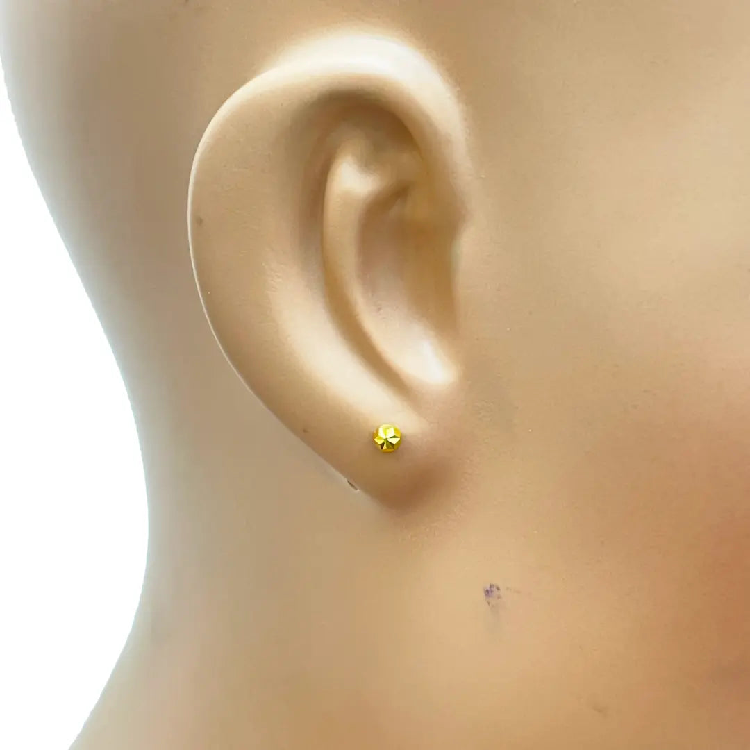 22ct Yellow Gold Diamond Cut Flower Round Ball Children's Earrings 3.2mm 