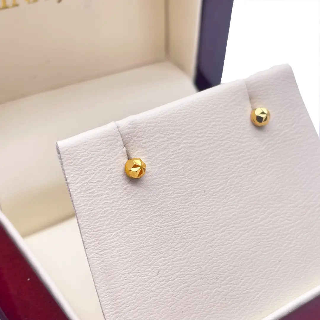 22ct Yellow Gold Diamond Cut Flower Round Ball Children's Earrings 3.2mm 