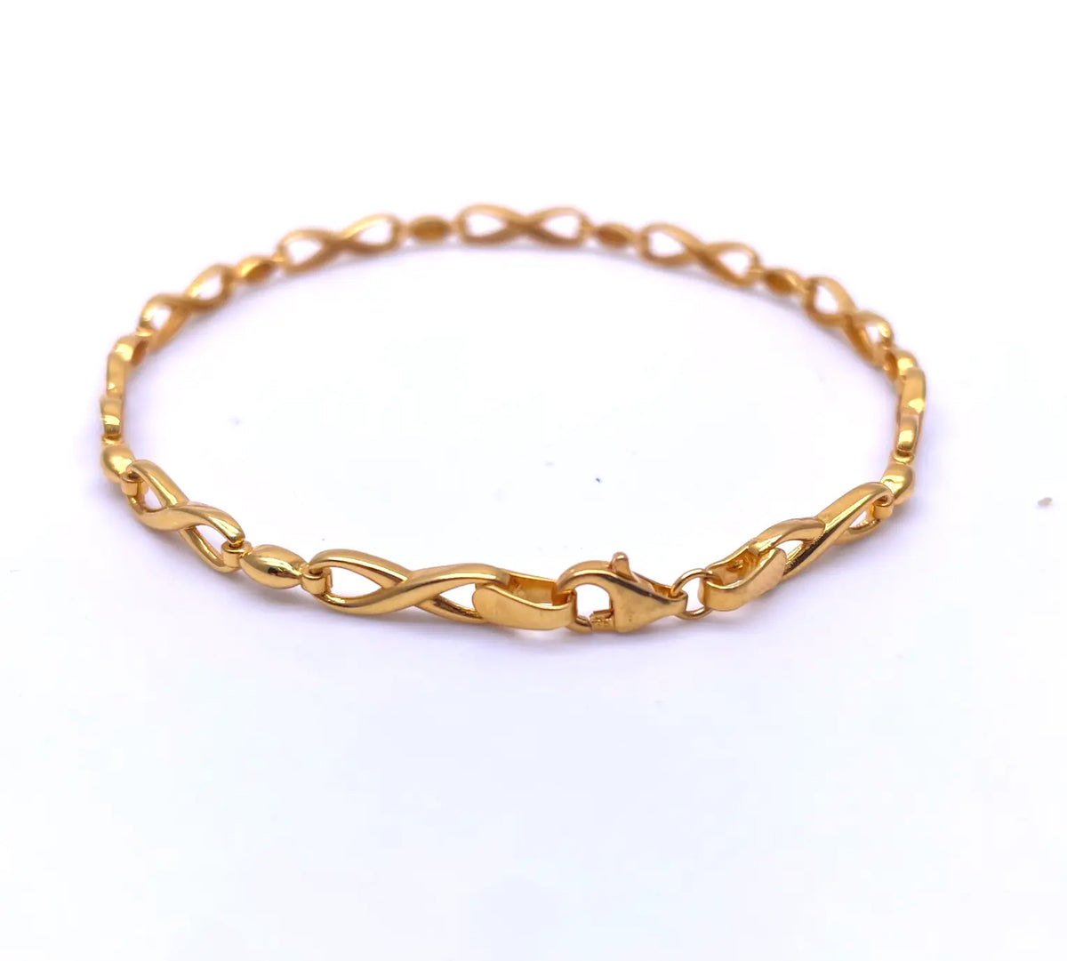 22ct Yellow Gold Flat High Polished Infinity Style Bracelet 7.2'' inches 