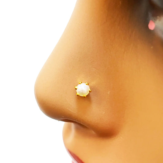 22ct Yellow Gold Freshwater Pearl Claw Single Nose Stud 4.3mm 