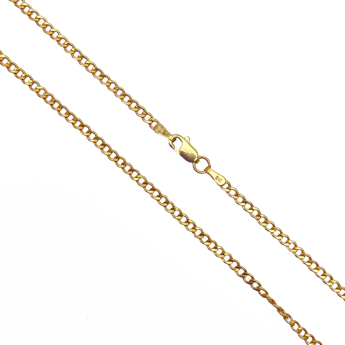 22ct Yellow Gold High Polished Flat Curb Link Chain/Necklace 15.5''inches 