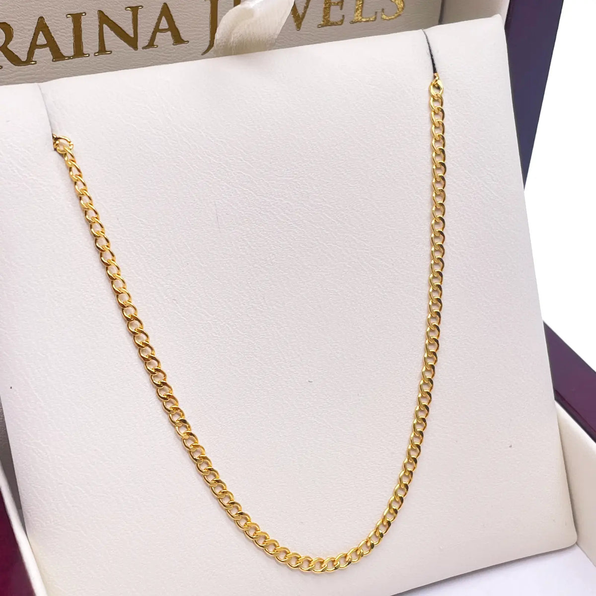 22ct Yellow Gold High Polished Flat Curb Link Chain/Necklace 15.5''inches 