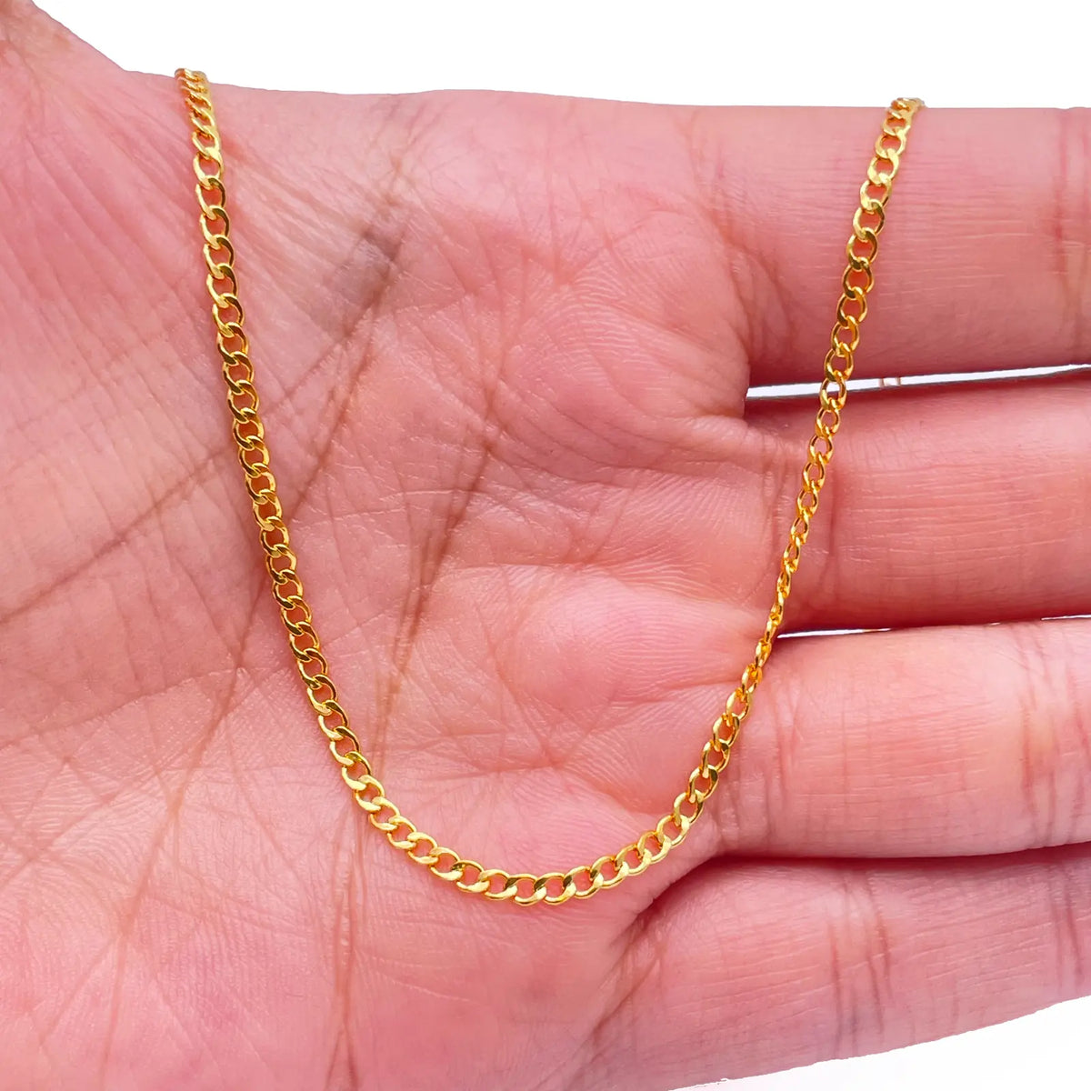 22ct Yellow Gold High Polished Flat Curb Link Chain/Necklace 15.5''inches 