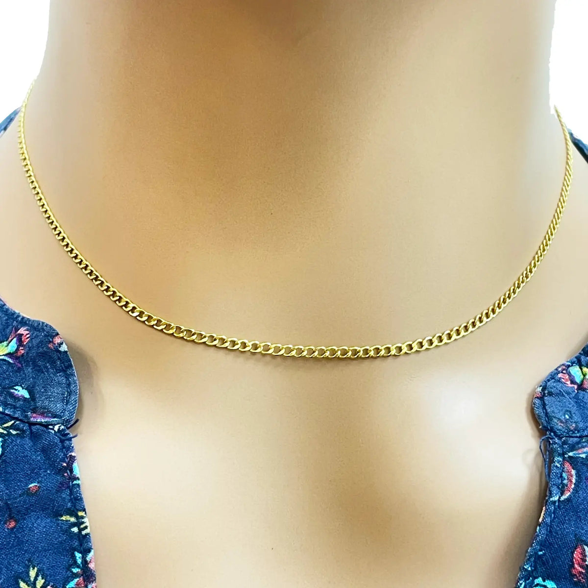 22ct Yellow Gold High Polished Flat Curb Link Chain/Necklace 15.5''inches 