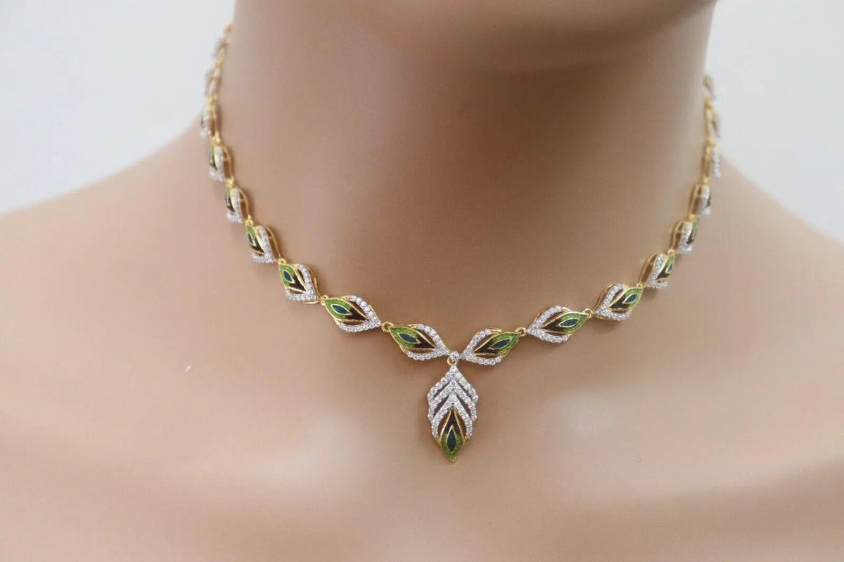 22ct Yellow Gold Ladies Feather Design Necklace & Earrings Set 