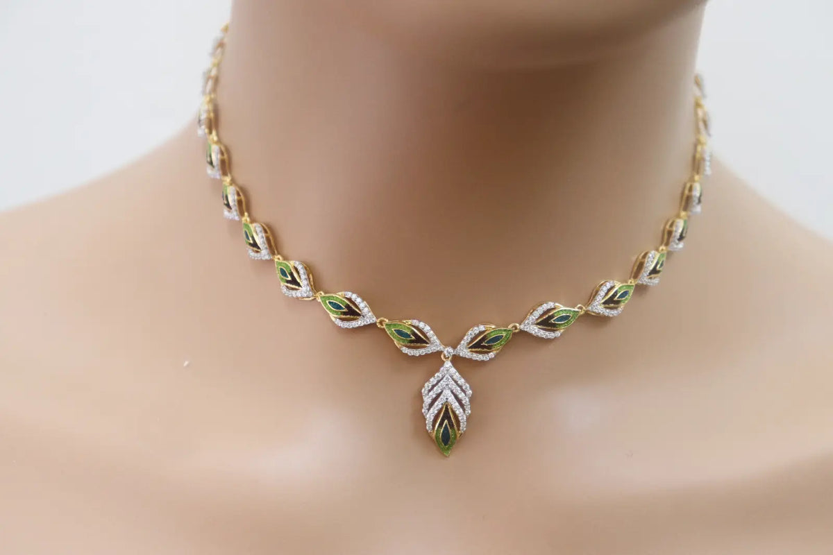 22ct Yellow Gold Ladies Feather Design Necklace & Earrings Set 